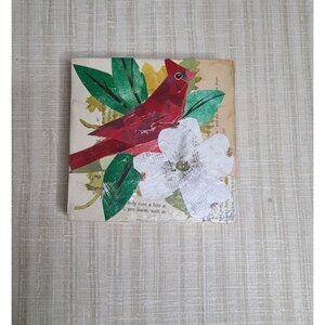 Cardinal Original Mixed Media 6"x6" Torn Paper‎ Collage By Cindy Smith Featuring